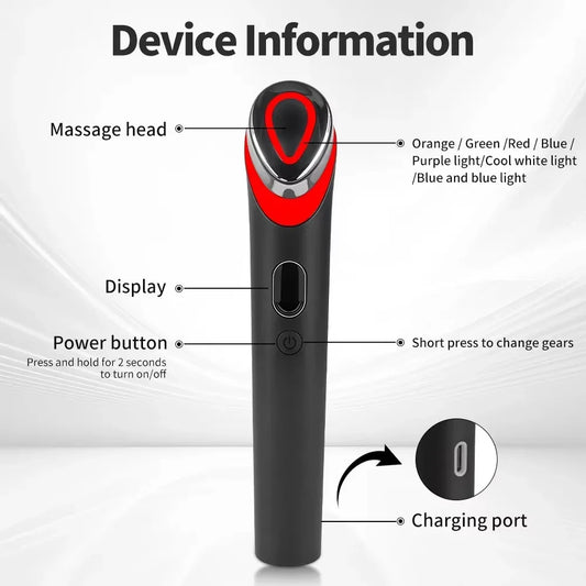 7 Colors Ager Booster Pro 6 in1 Lifting Face Neck therapy Wand LED Vibration Massager Beauty Device Skincare&Blue Rejuvenation