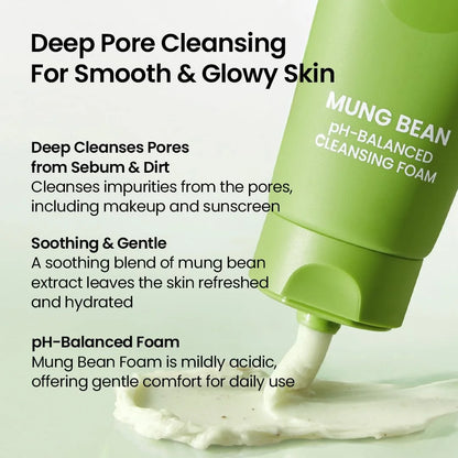 Mung Bean Revitalizing Essence – Premium Korean Purity Collection 4PCS set Cleansing Foam, Serum, exfolliater and mask