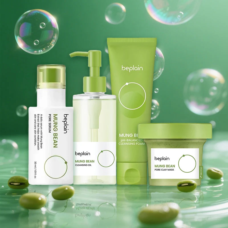 Mung Bean Revitalizing Essence – Premium Korean Purity Collection 4PCS set Cleansing Foam, Serum, exfolliater and mask