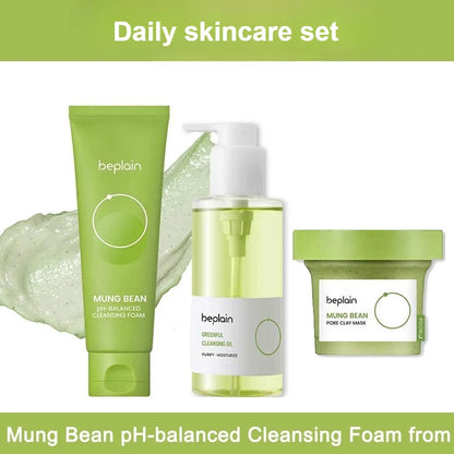 Mung Bean Revitalizing Essence – Premium Korean Purity Collection 4PCS set Cleansing Foam, Serum, exfolliater and mask